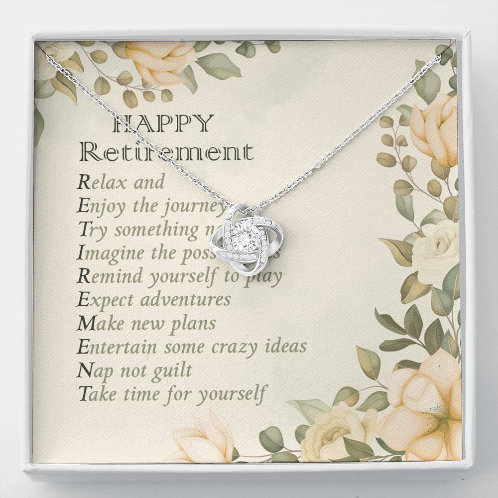 Happy Retirement Take Time For Yourself Love Knot Necklace - Farewell Goodbye Jewelry Gifts From Coworkers - Love Knot Necklace