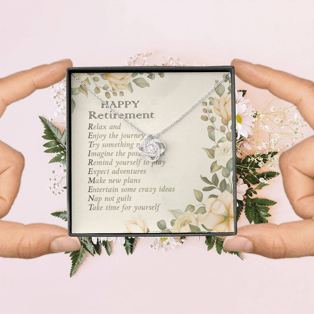 Happy Retirement Take Time For Yourself Love Knot Necklace - Farewell Goodbye Jewelry Gifts From Coworkers