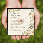 Happy Retirement Take Time For Yourself Interlocking Hearts Pendant Necklace - Farewell Goodbye Jewelry Gifts