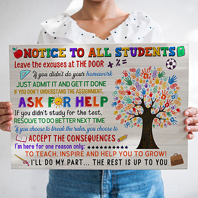 Notice To All Students Leave The Excuses At The Door If You Didn't Do Your Homework Framed Canvas Prints - Unframed Poster