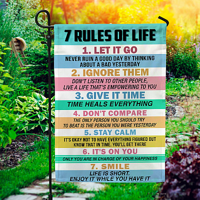 7 Rules of Life Decorative Garden Flag - Indoor Outdoor Flag - House Flag