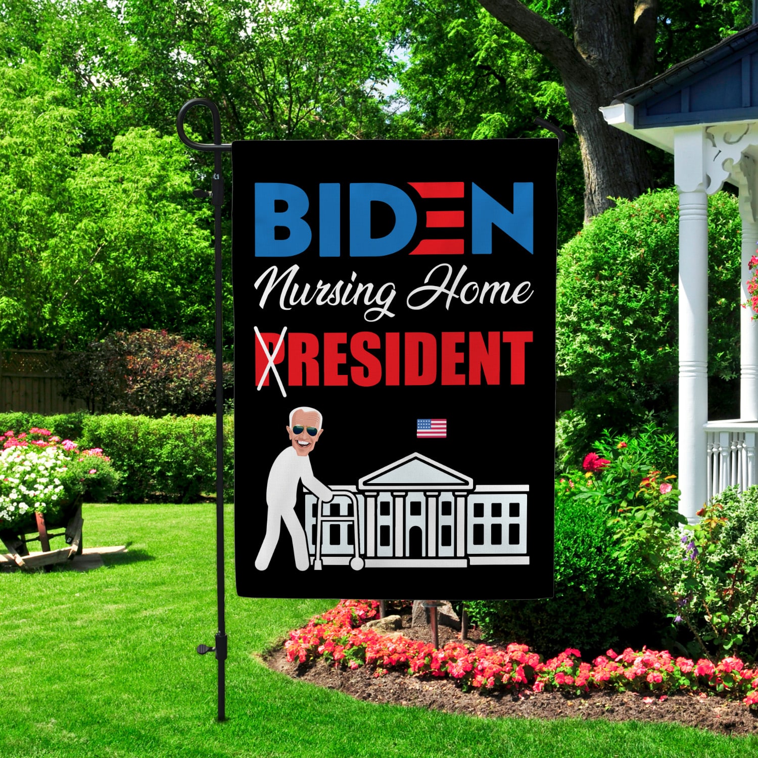 11LV. Biden Nursing Home 30x40 Garden Flag Mockup 2