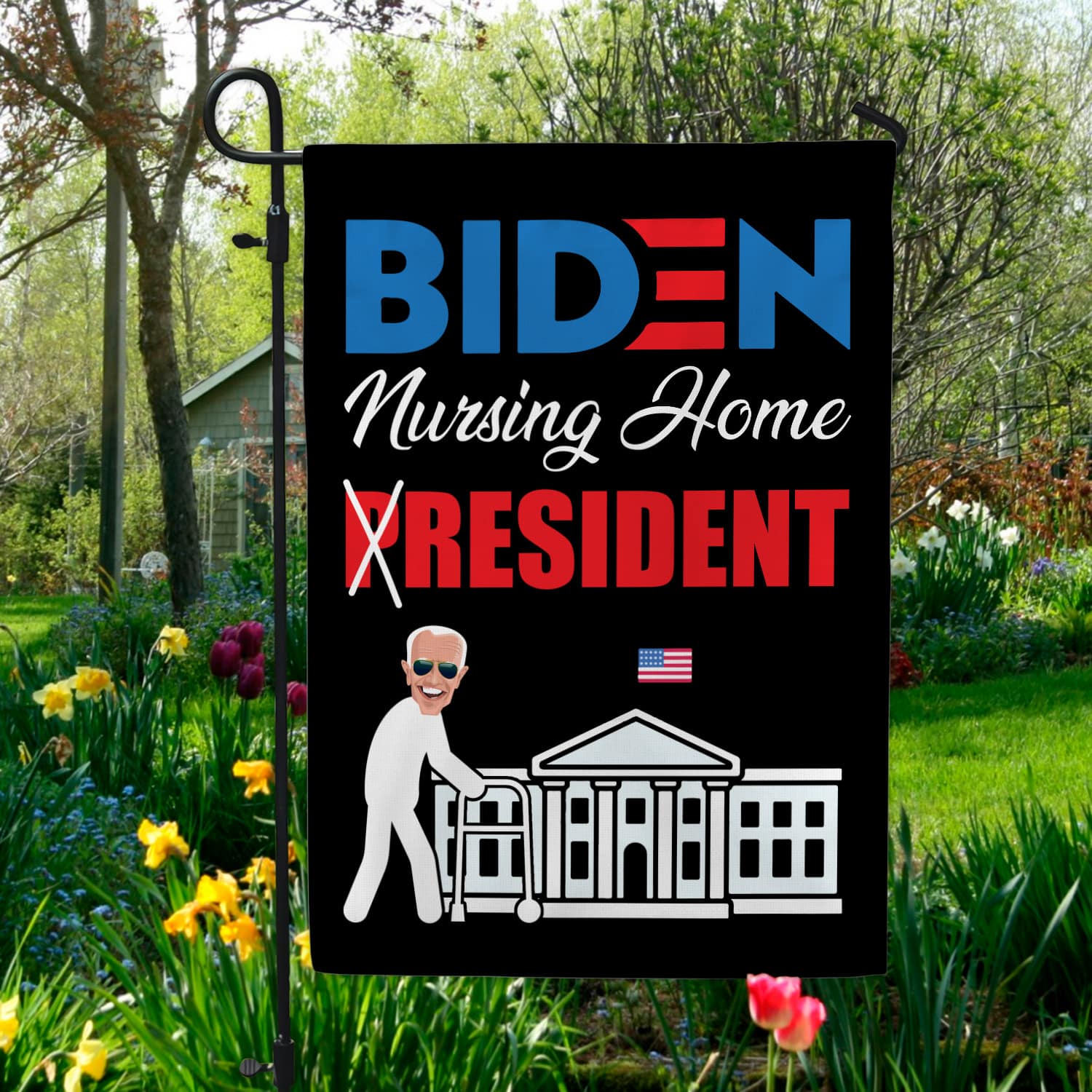 11LV. Biden Nursing Home 30x40 Garden Flag Mockup 5