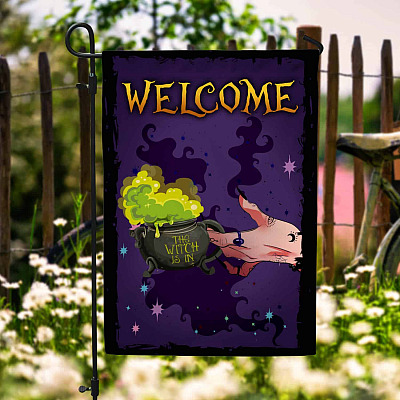 Halloween Welcome The Witch Is In Witch's Brew Serving Cauldron Flag - Garden Flag - House Flag