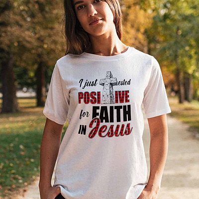 Alternative view of I Just Tested Positive For Faith In Jesus Red Plaid T-Shirt - V-Neck Shirt