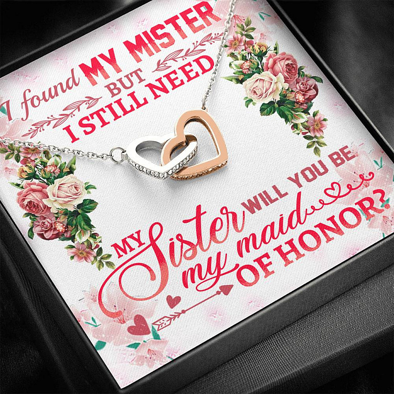 Will You Be My Maid Of Honor Interlocking Hearts Pendant Necklace - Maid Of Honor Proposal Wedding Gifts