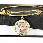 She Who Kneels Before God Can Stand Before Anyone Romans 8:31 Circle Pendant Necklace