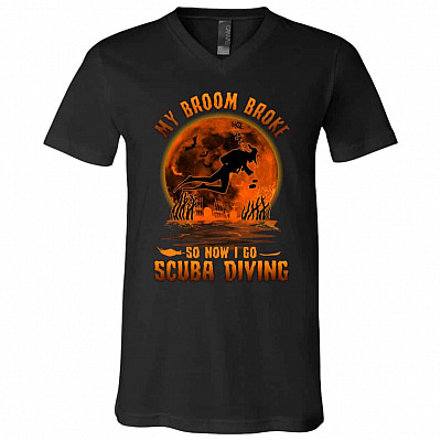My Broom Broke Tshirt, Black, V-Neck T-Shirt