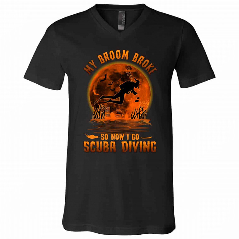 My Broom Broke Tshirt, Black, V-Neck T-Shirt