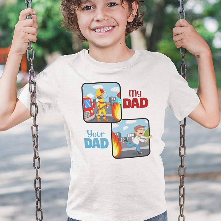 My Dad Your Dad Firefighter Daddy Cute Youth T-Shirt - Proud Fireman Children  Shirt for Kids