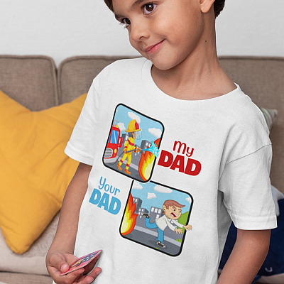 Alternative view of My Dad Your Dad Firefighter Daddy Cute Youth T-Shirt - Proud Fireman Children Shirt for Kids