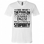 stu, White, V-Neck T-Shirt