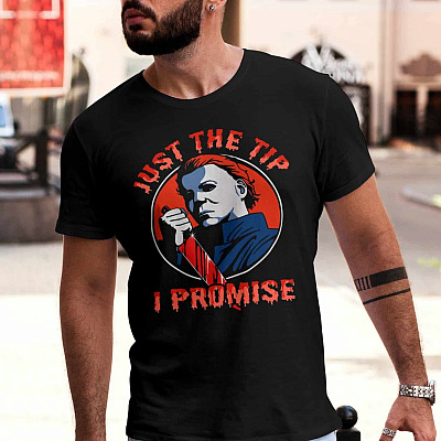 Alternative view of Michael Myers Just The Tip I Promise Halloween T-Shirt - Funny Halloween T-Shirt - Halloween Killer T-Shirt
