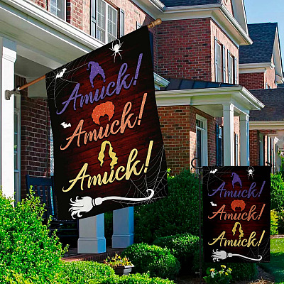 Alternative view of Hocus Pocus Amuck Amuck Halloween Garden Flag - Sanderson Sisters House Flag - Wall Flag