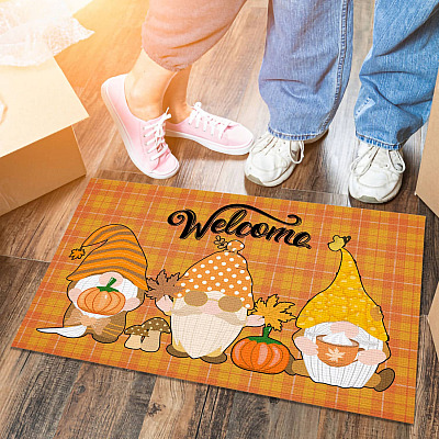Thanksgiving Gnomes Fall Welcome Indoor Doormat - Pumpkin Thanksgiving Autumn Outdoor Door Mat