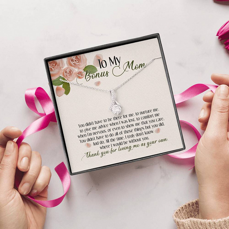 To My Bonus Mom Thank You For Loving Me As Your Own Alluring Beauty Necklace - Step Mom Stepmother Gifts