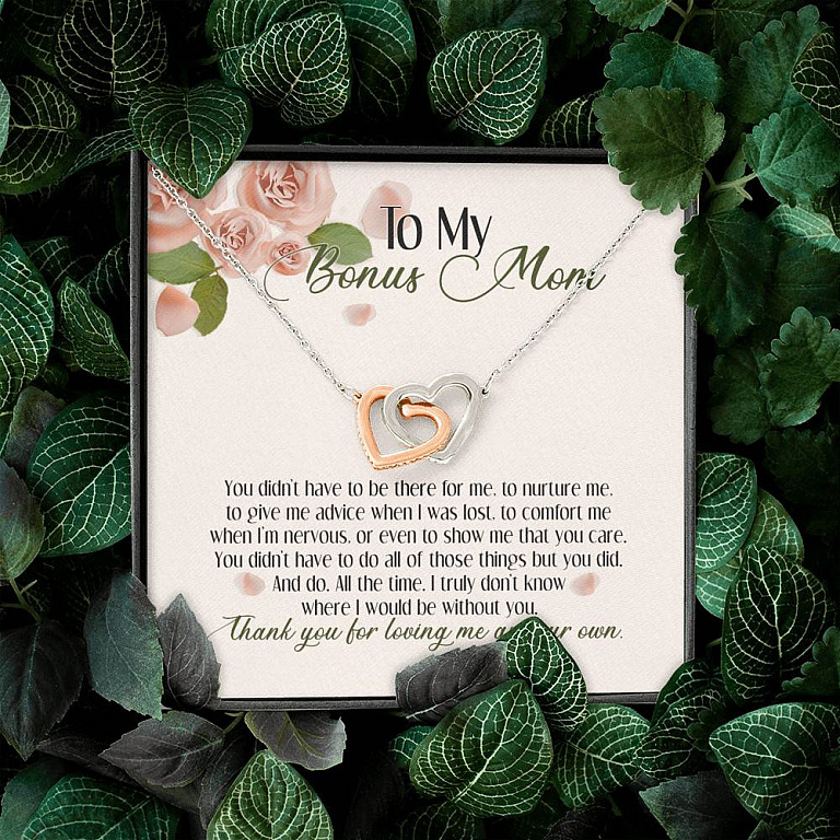 To My Bonus Mom Thank You For Loving Me As Your Own Interlocking Hearts Pendant Necklace - Step Mom Gifts