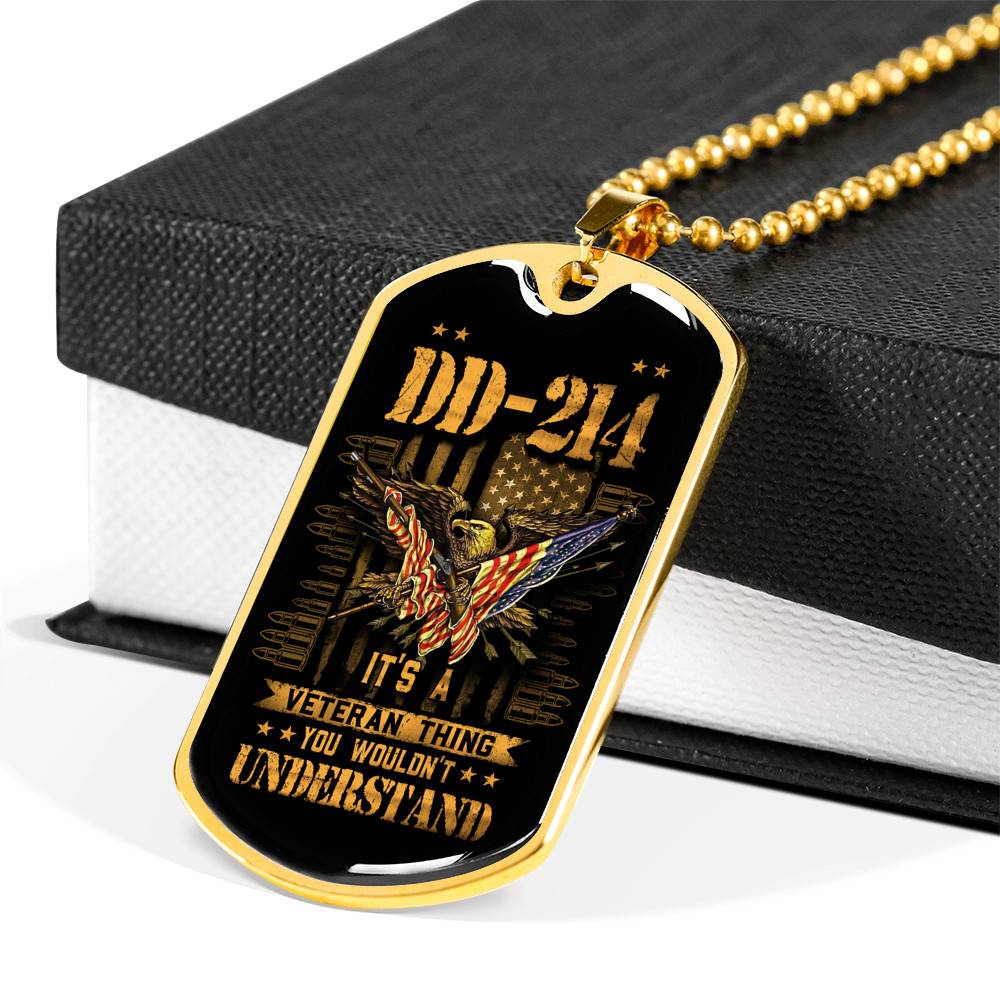 Proud US Army Soldiers Veteran Necklace - DD 214 It's A Veteran Thing You Wouldn't Understand Dog Tag Necklace