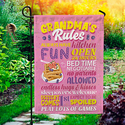 Grandmas Rules Garden Flag - House Flag - Wall Flag - Grandmas House Garden Flag