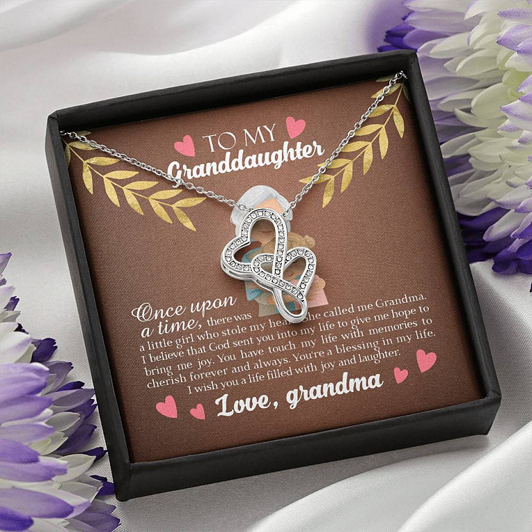 To My Granddaughter Once Upon A Time There Was A Little Girl Who Stole My Heart Double Hearts Necklace