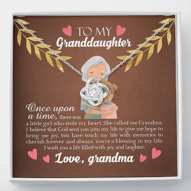 To My Granddaughter Once Upon A Time There Was A Little Girl Who Stole My Heart Love Knot Necklace - Love Knot Necklace