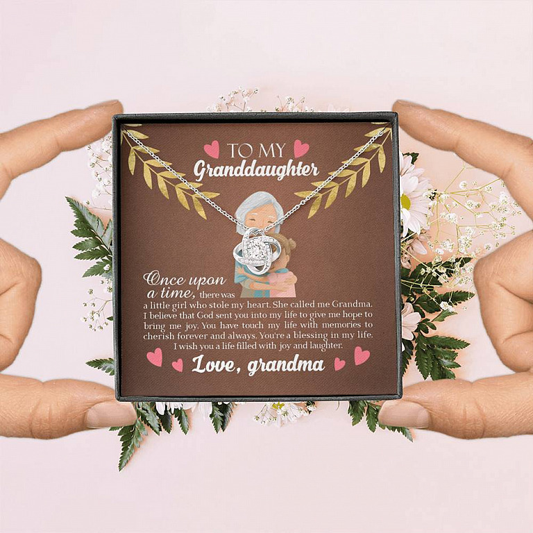 To My Granddaughter Once Upon A Time There Was A Little Girl Who Stole My Heart Love Knot Necklace