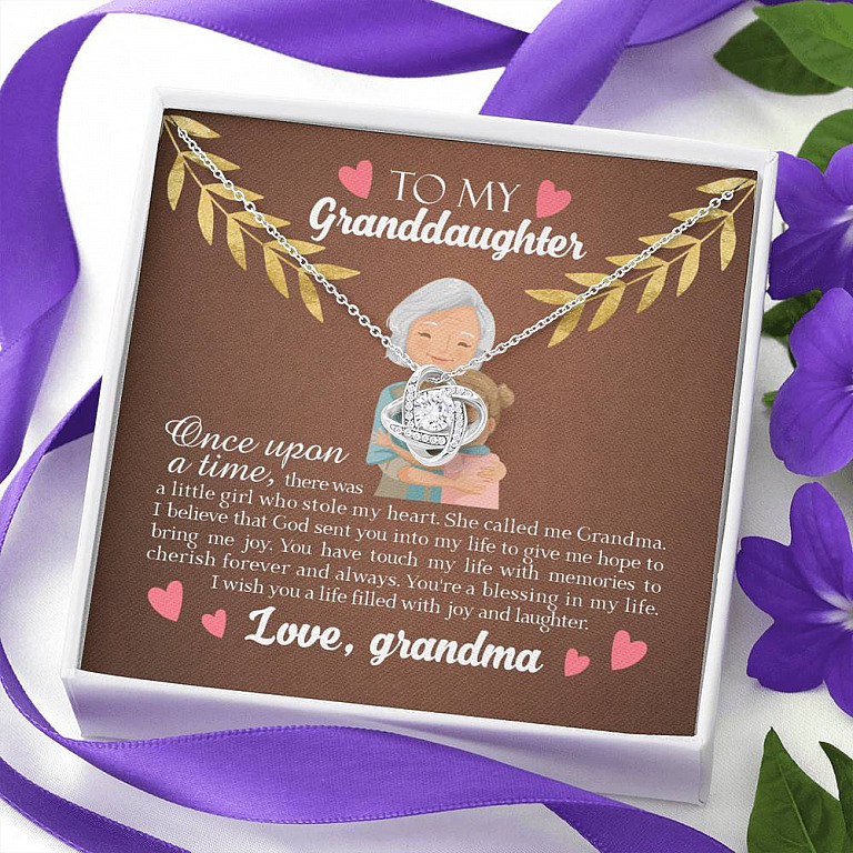 To My Granddaughter Once Upon A Time There Was A Little Girl Who Stole My Heart Love Knot Necklace