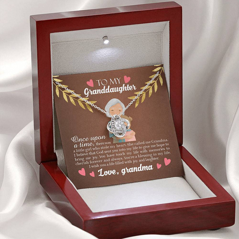 To My Granddaughter Once Upon A Time There Was A Little Girl Who Stole My Heart Love Knot Necklace