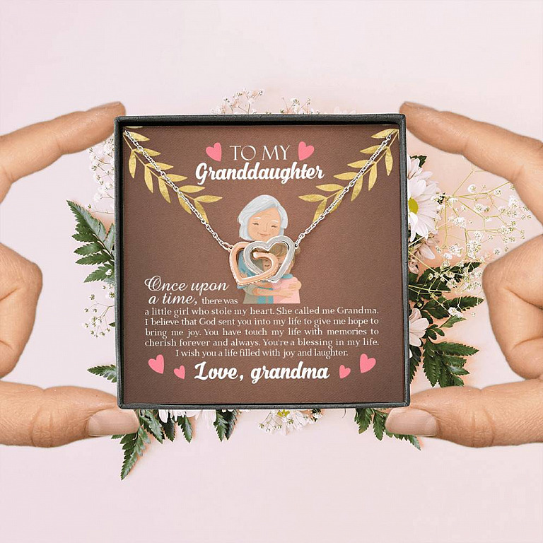 To My Granddaughter Once Upon A Time There Was A Little Girl Who Stole My Heart Joined Interlocking Hearts Necklace