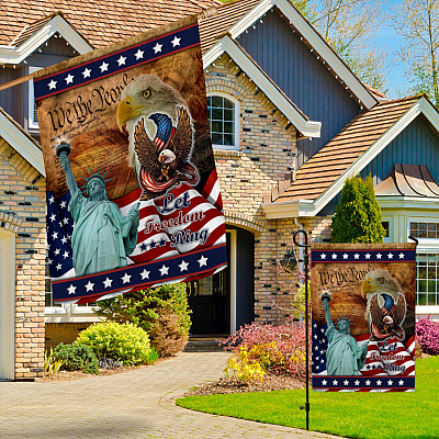 Alternative view of Let Freedom Ring American Outdoor Garden Flag - House Flag - Wall Flag - Liberty Statue American Flag