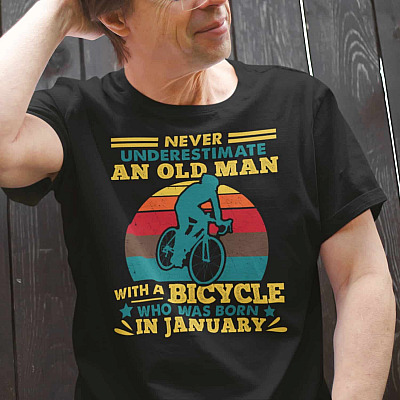 Alternative view of Never Underestimate And Old Man With A Bicycle Who Was Born In January Vintage Retro Riding T-Shirt for Men