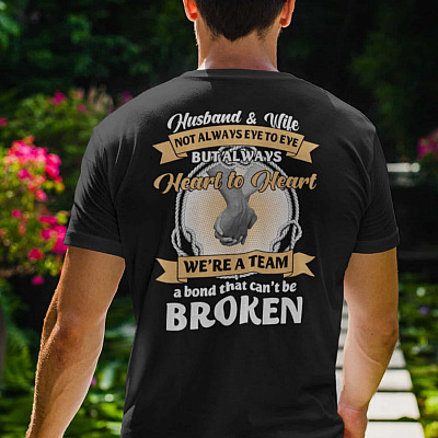 Alternative view of Husband And Wife Not Always Eye To Eye But Always Heart To Heart Print On Back T-shirt - V-neck