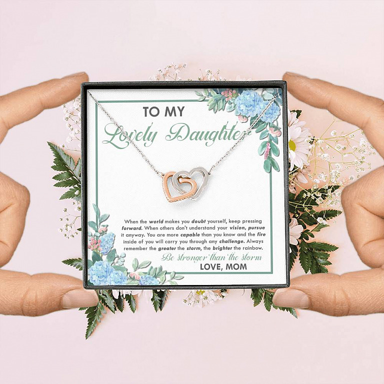 From Mom To My Lovely Daughter When The World Makes You Doubt Yourself Interlocking Hearts Pendant Necklace
