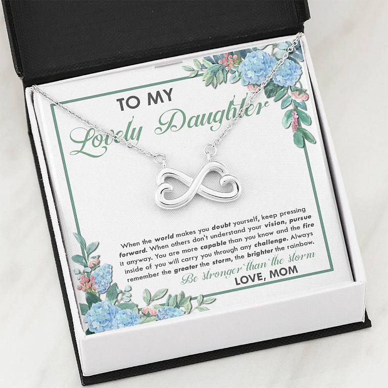 From Mom To My Lovely Daughter When The World Makes You Doubt Yourself Infinity Heart Pendant Necklace