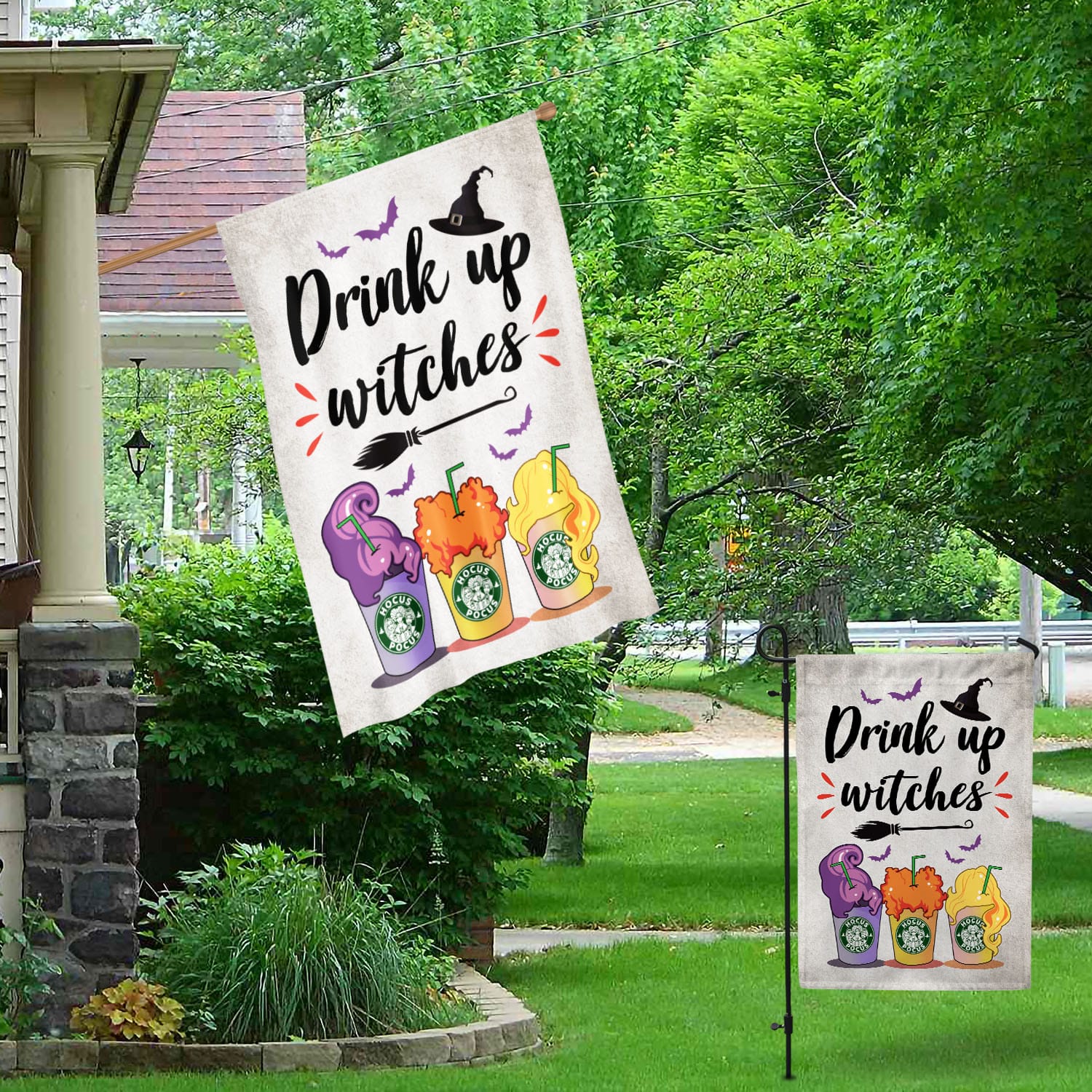 2BN. Drink Up Witches 30x40 Garden & House Mockup 1