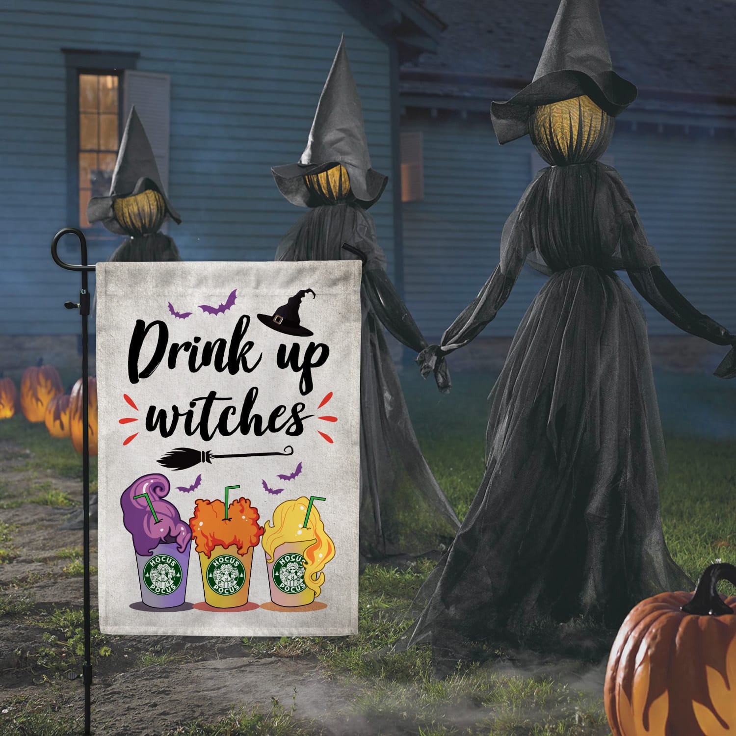 2BN. Drink Up Witches 30x40 Garden Flag Mockup 6