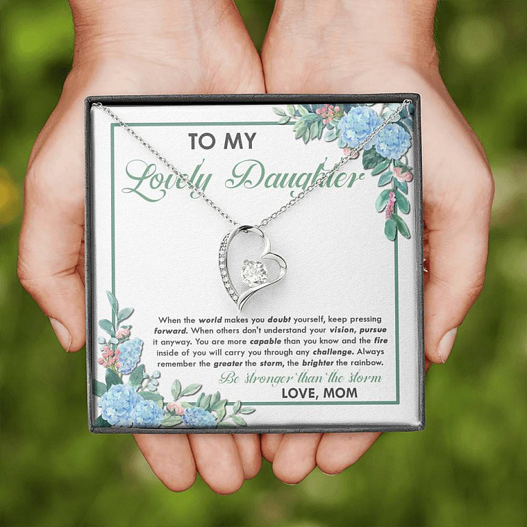 From Mom To My Lovely Daughter When The World Makes You Doubt Yourself Forever Love Heart Pendant Necklace