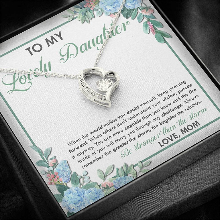 From Mom To My Lovely Daughter When The World Makes You Doubt Yourself Forever Love Heart Pendant Necklace