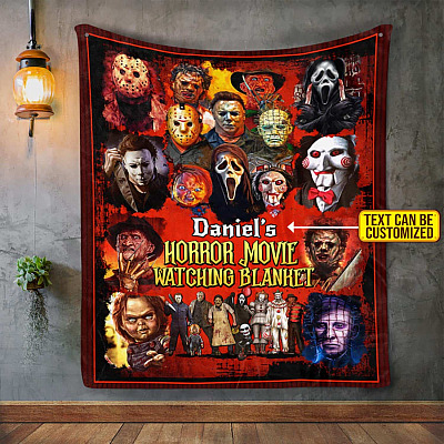 Personalized Name Horror Movies Watching Blanket - Halloween Fleece Blanket - Mink Sherpa Blanket