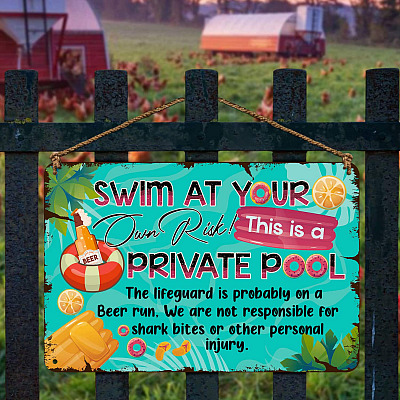 Alternative view of Swim At Your Own Risk This Is A Private Pool Vintage Decorative Metal Sign - Funny Decor For Swimming Pool