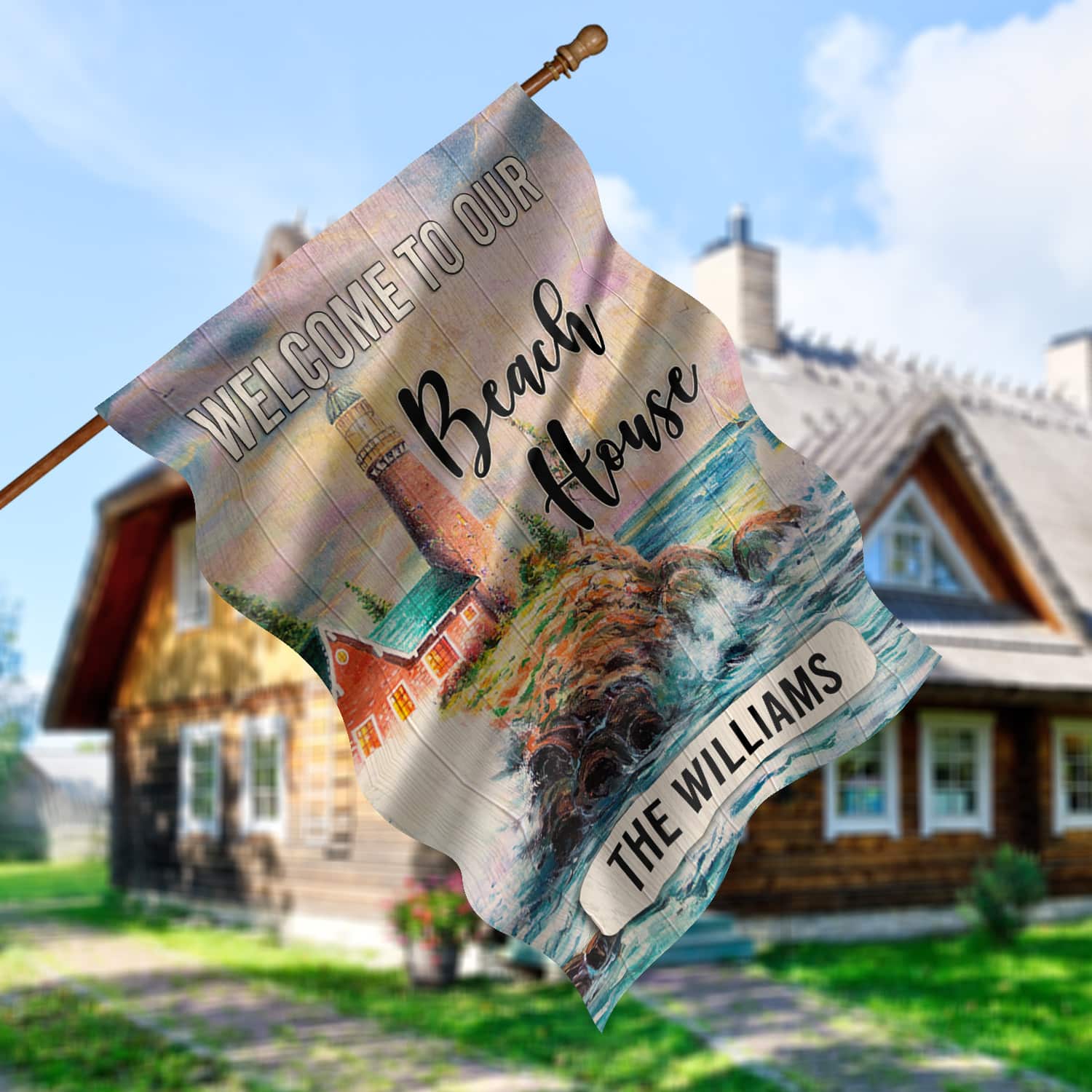 7LV. Our Beach House Flag (Sample Design) House Flag Mockup 5