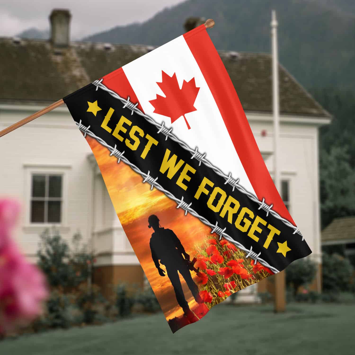 3VT. Lest We Forget House Flag Mockup 4