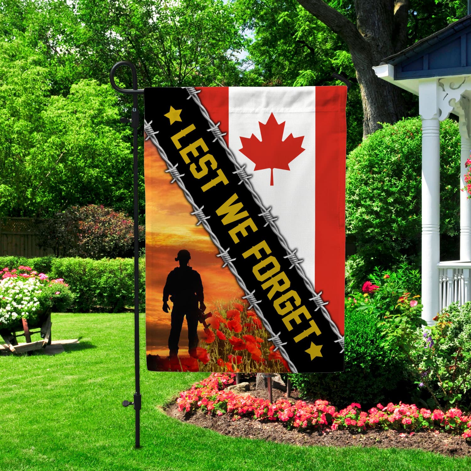 3VT. Lest We Forget Garden Flag Mockup 2