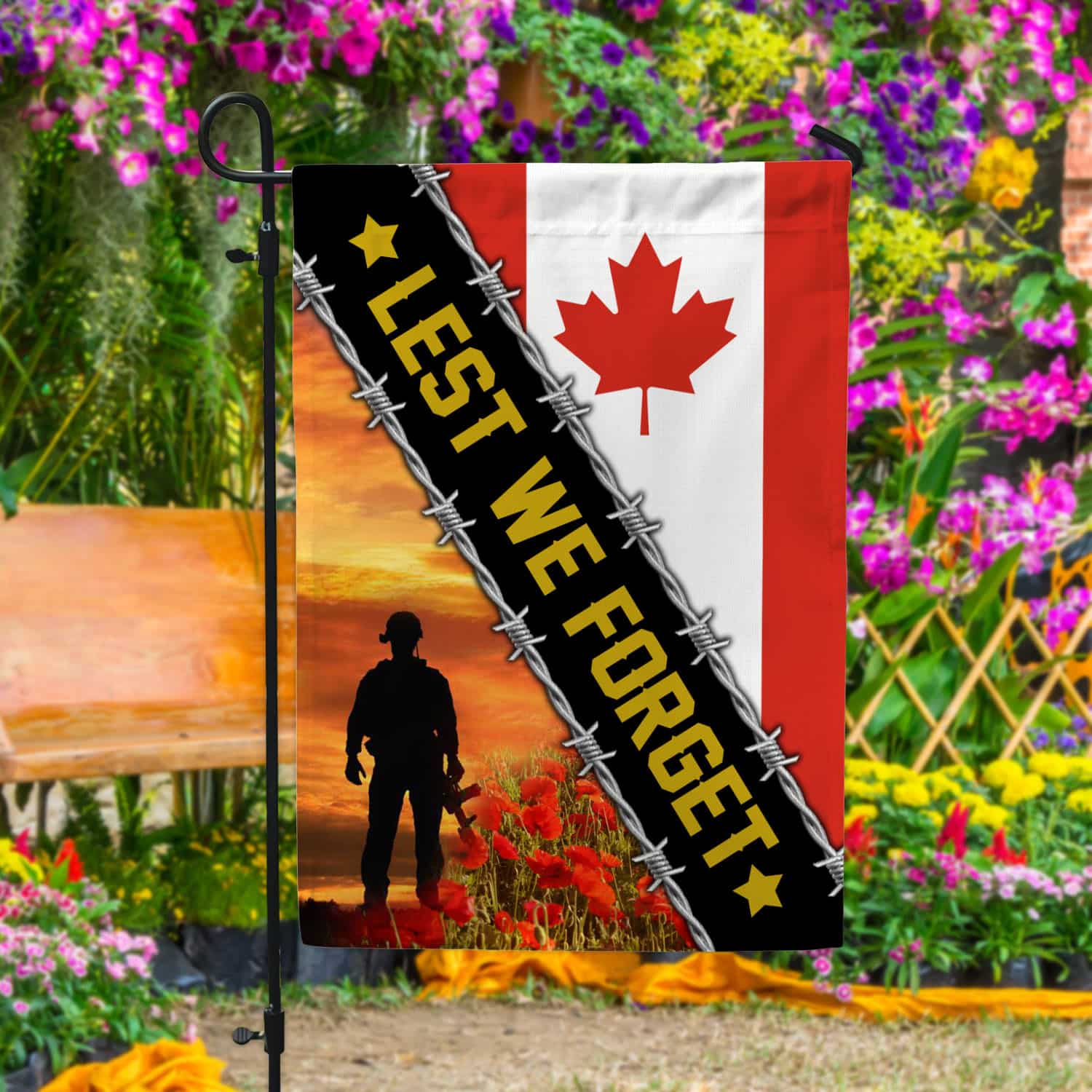 3VT. Lest We Forget Garden Flag Mockup 4