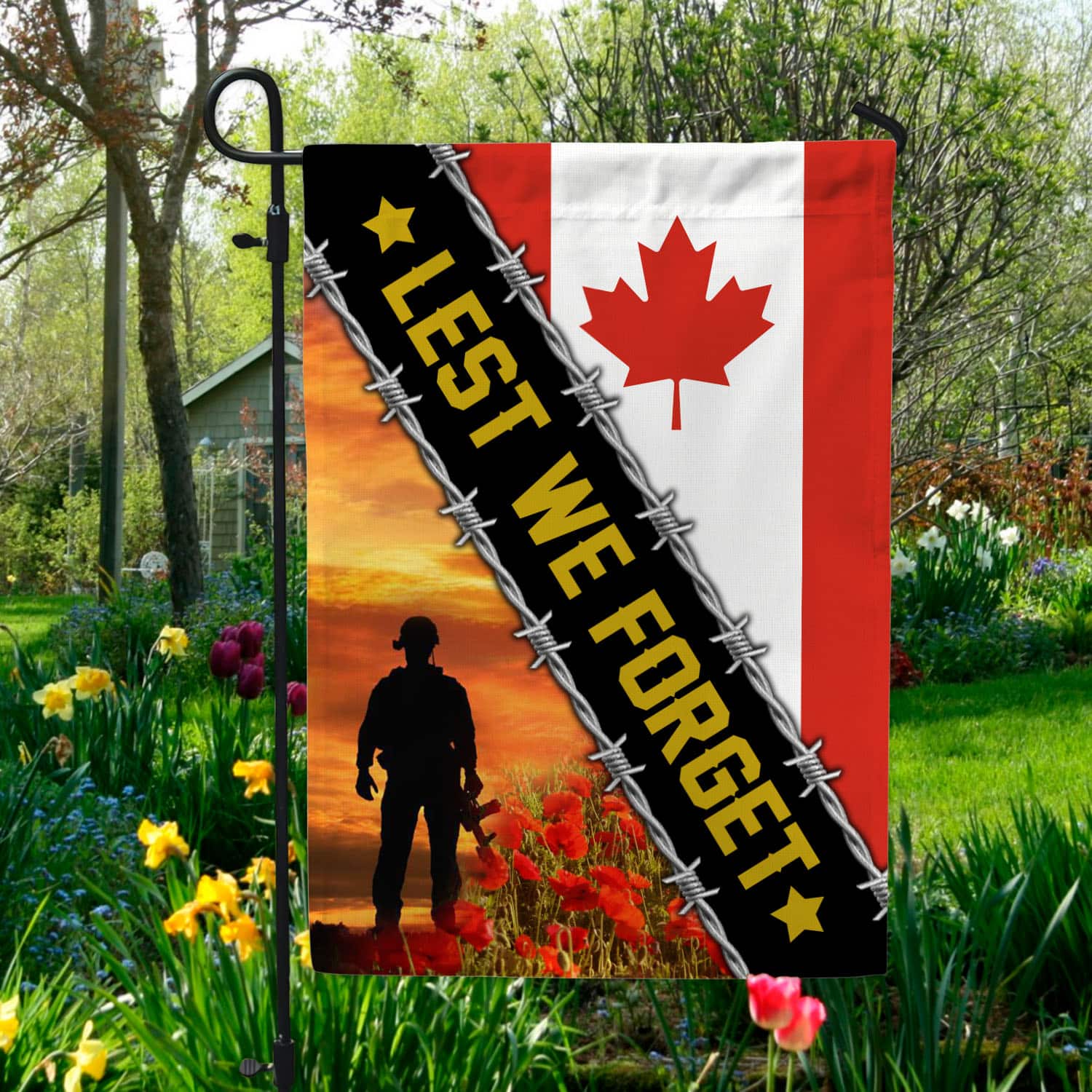 3VT. Lest We Forget Garden Flag Mockup 5