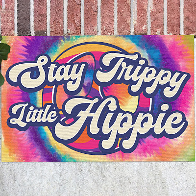 Stay Trippie Little Hippie Peace Sign Doormat - Funny Hippie Indoor Outdoor Doormat