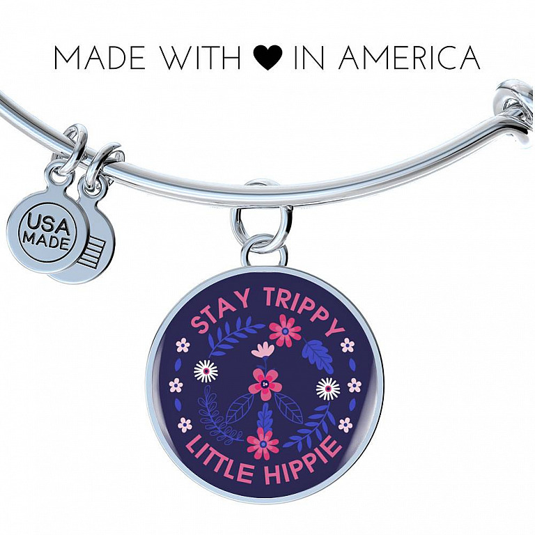 Stay Trippie Little Hippie Peace Sign Floral Circle Pendant Necklace