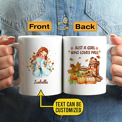 Personalized Just A Girl Who Loves Fall Coffee Mug - Custom Fall Mug - Autumn Travel Bottle