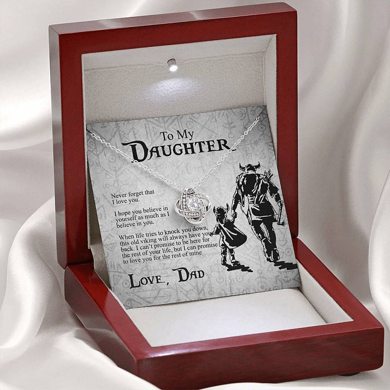 Viking Dad to My Daughter Never Forget That I Love You I Hope You Believe in Yourself Love Knot Pendant Necklace