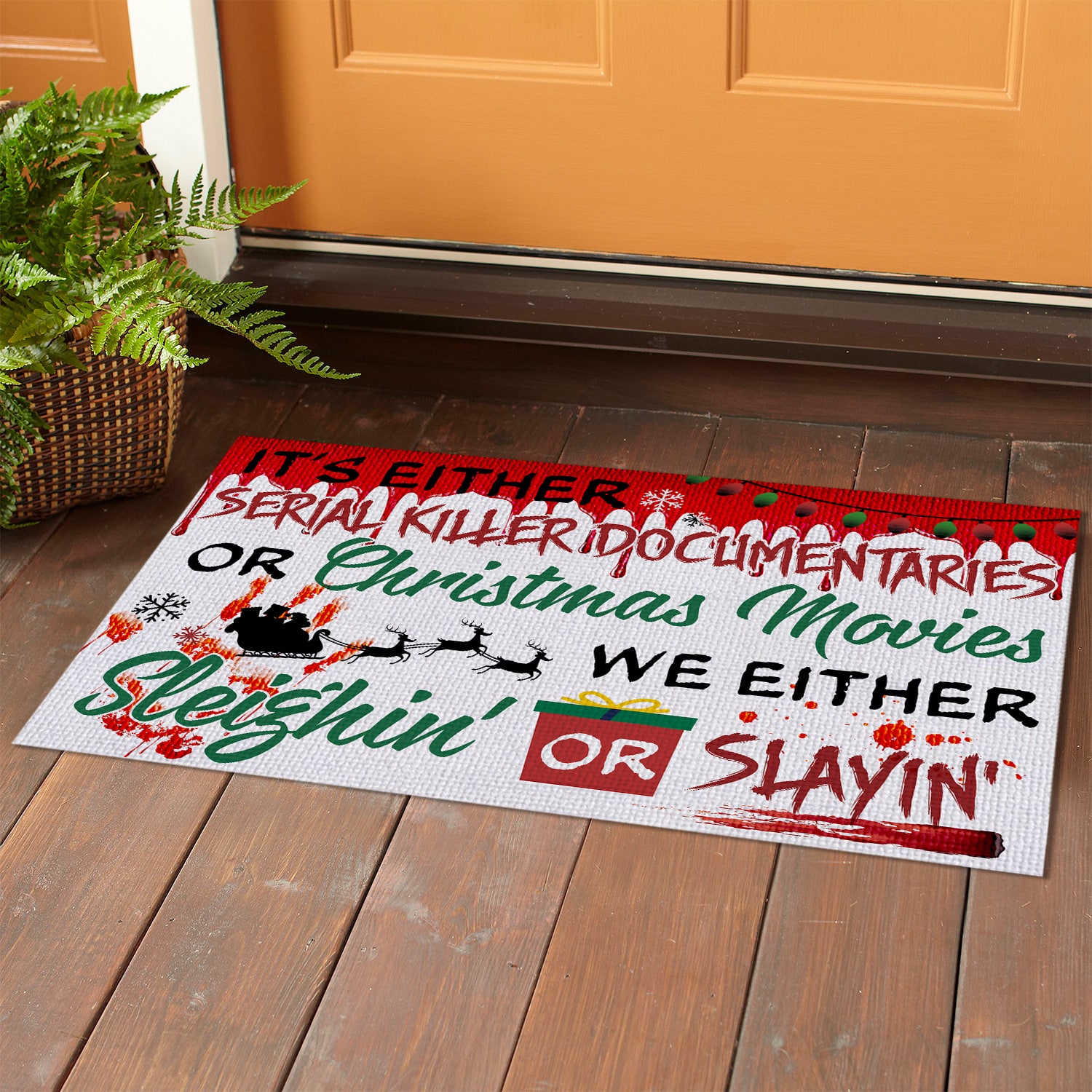 1LV. Sleighin or Slayin Doormat mockup 1